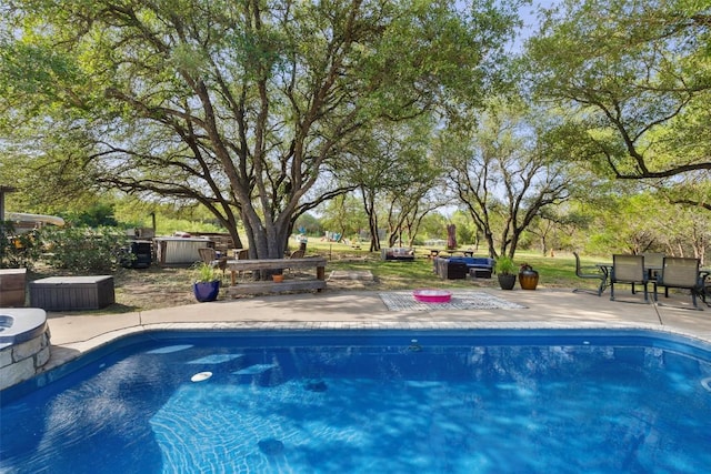 4414 Three Creek Trl, Spicewood, TX 78669 - outdoor pool featuring a patio and view of scattered trees