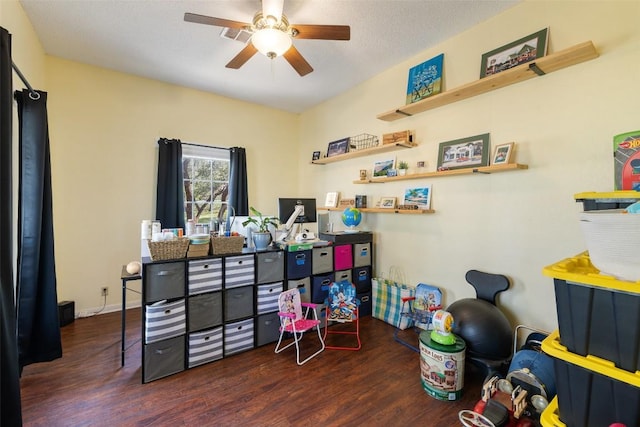 4414 Three Creek Trl, Spicewood, TX 78669 - office area with wood finished floors and a ceiling fan