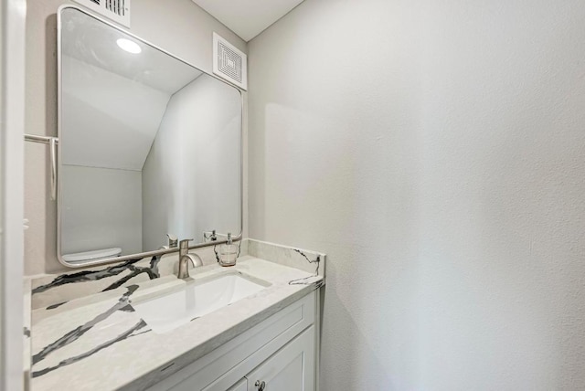 6718 Silvermine Dr Unit 804, Austin, TX 78736 - bathroom featuring vanity, lofted ceiling, and toilet
