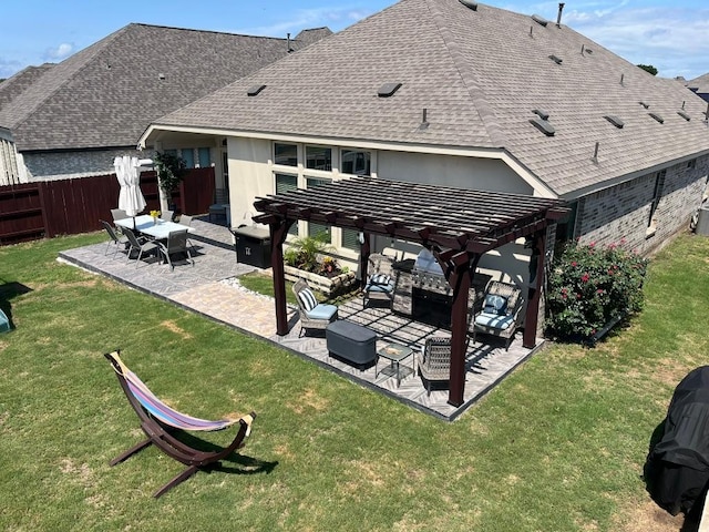 157 Monroe Dr, Kyle, TX 78640 - back of house with a pergola, a patio area, an outdoor hangout area, and a shingled roof
