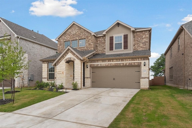 1305 Crescent Ln, Georgetown, TX 78633 - view of front facade featuring a garage, concrete driveway, a front yard, and roof with shingles