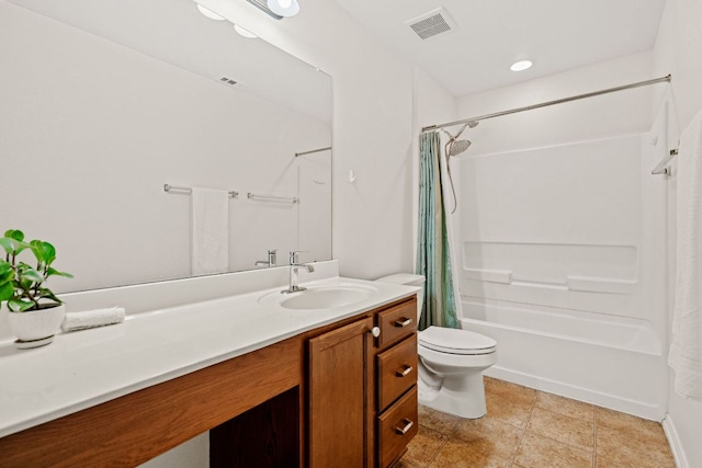 122 Mancos Dr, Georgetown, TX 78626 - bathroom with shower / tub combo, vanity, toilet, and tile patterned floors