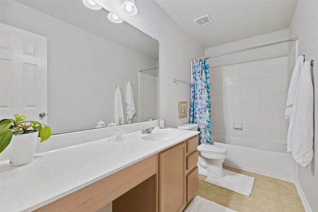 223 Woodlake Dr, Georgetown, TX 78633 - bathroom with vanity, tile patterned flooring, shower / bath combo with shower curtain, and toilet