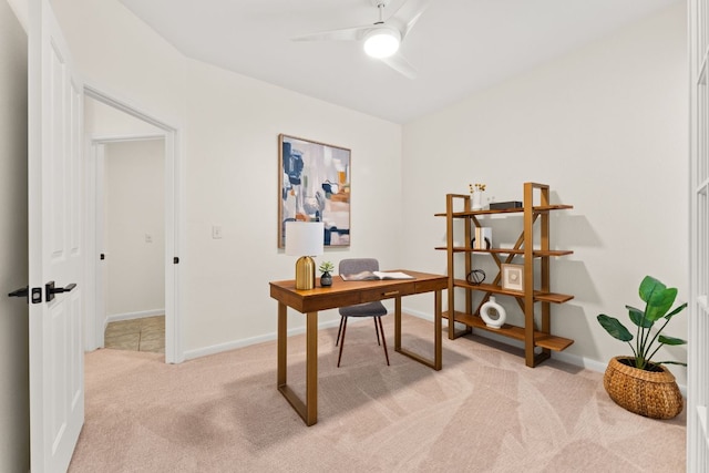 5708 Bexley Ct, Austin, TX 78739 - office featuring light carpet, ceiling fan, and baseboards