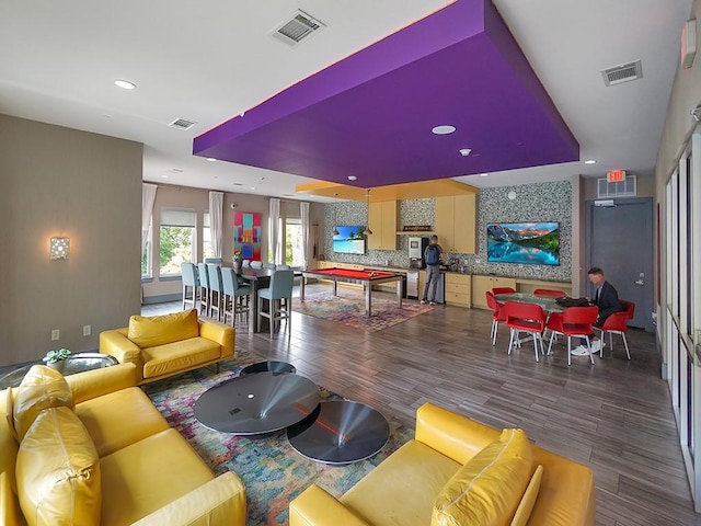 1900 Barton Springs Rd Unit 4013, Austin, TX 78704 - game room featuring wood finished floors, a tray ceiling, and recessed lighting