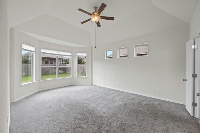 6724 Leonardo Dr, Round Rock, TX 78665 - carpeted empty room featuring ceiling fan, vaulted ceiling, and baseboards