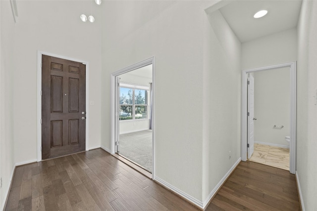 6724 Leonardo Dr, Round Rock, TX 78665 - foyer entrance featuring wood finished floors, baseboards, and a high ceiling