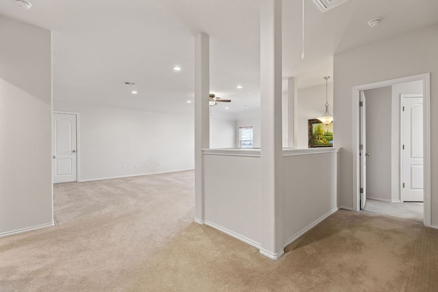 113 Blossom Valley Strm, Buda, TX 78610 - hallway with carpet flooring, recessed lighting, baseboards, and attic access