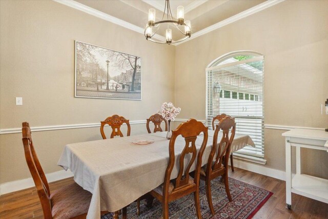 119 Tallwood Cir, Salado, TX 76571 - dining space featuring a chandelier, ornamental molding, wood finished floors, and baseboards