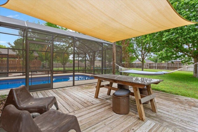 119 Tallwood Cir, Salado, TX 76571 - wooden deck featuring glass enclosure and outdoor dining area