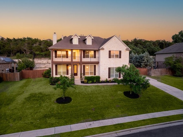7701 Crackling Creek Dr, Austin, TX 78736 - view of front of home featuring a balcony, a chimney, and covered porch