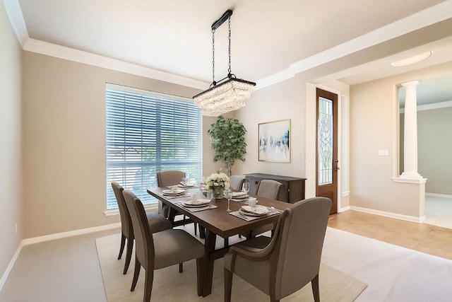 7701 Crackling Creek Dr, Austin, TX 78736 - dining area with crown molding and decorative columns