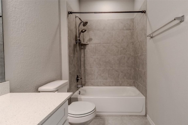 2800 Joe Dimaggio Blvd Unit 95, Round Rock, TX 78665 - bathroom with toilet, vanity, tub / shower combination, a textured wall, and tile patterned flooring