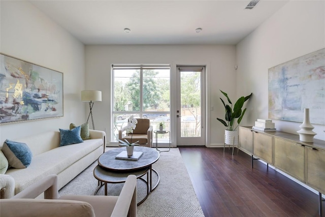 207 W Johanna St Unit 102, Austin, TX 78704 - living room featuring dark wood-type flooring and baseboards