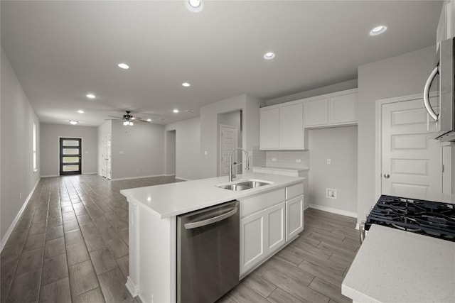 521 Rearing Mare Pass, Georgetown, TX 78626 - kitchen featuring stainless steel appliances, a sink, wood finish floors, recessed lighting, and baseboards