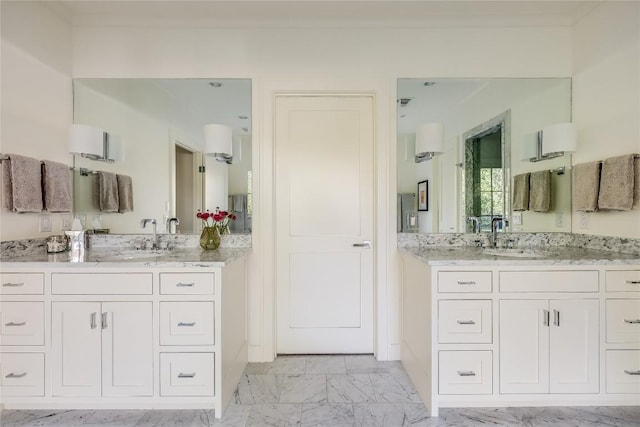 3317 Bowman Ave, Austin, TX 78703 - full bath with marble look tile flooring and two vanities