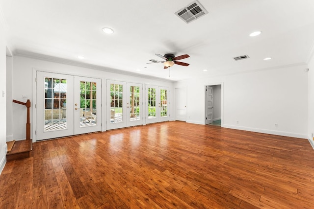 5401 Shoal Creek Blvd, Austin, TX 78756 - empty room featuring ceiling fan, baseboards, crown molding, recessed lighting, and wood-type flooring