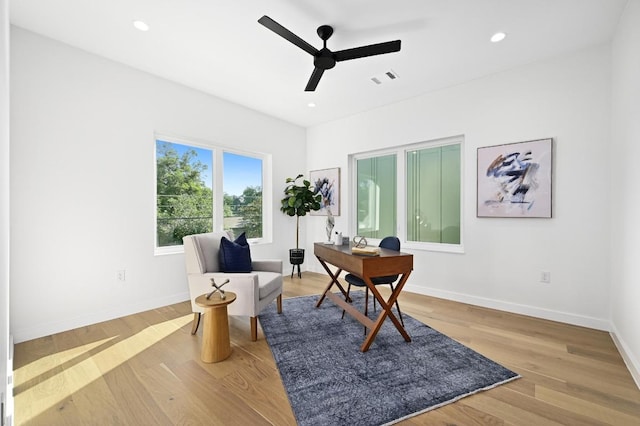 3507 Neal St Unit 1, Austin, TX 78702 - office area with ceiling fan, wood finished floors, baseboards, and recessed lighting