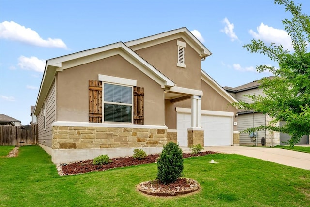 120 Flexus Ln, Liberty Hill, TX 78642 - view of front of house with driveway, stucco siding, stone siding, and a garage