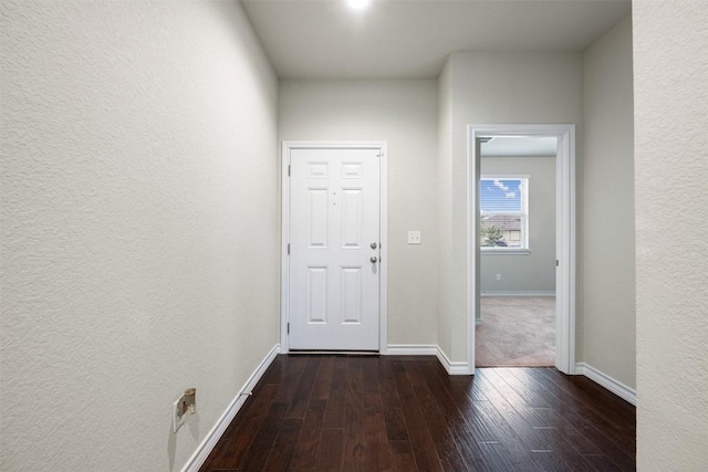 120 Flexus Ln, Liberty Hill, TX 78642 - doorway to outside featuring dark wood-style flooring and baseboards