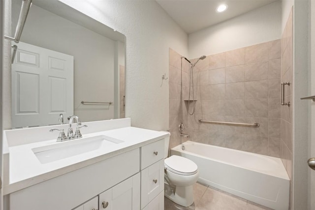 120 Flexus Ln, Liberty Hill, TX 78642 - bathroom featuring toilet, bathtub / shower combination, vanity, and tile patterned flooring