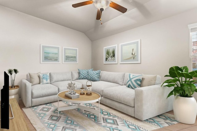 4162 Kingsley Ave, Round Rock, TX 78681 - living room with ceiling fan, vaulted ceiling, and light wood finished floors