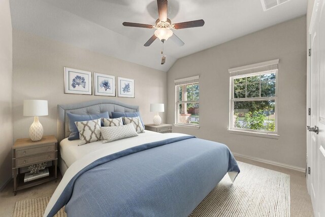 4162 Kingsley Ave, Round Rock, TX 78681 - carpeted bedroom with baseboards, lofted ceiling, and a ceiling fan