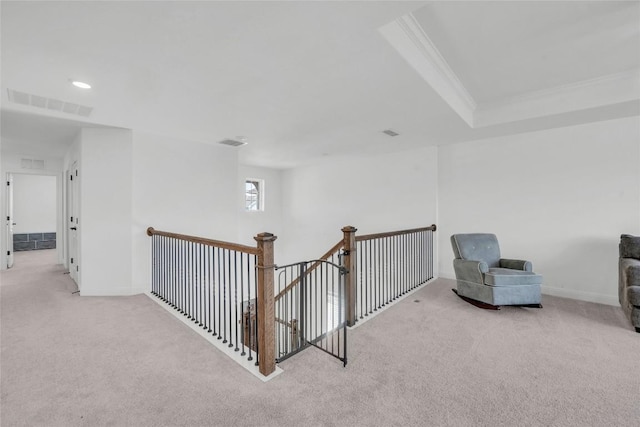 240 Harbors Ln, Leander, TX 78641 - corridor with carpet, ornamental molding, baseboards, and recessed lighting