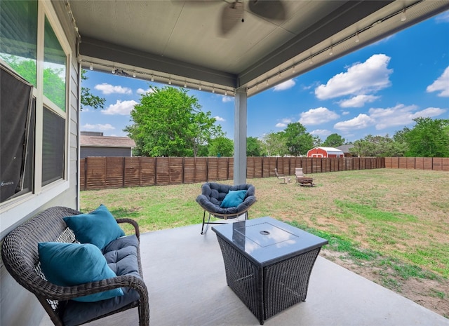 128 Naalehu Ct, Bastrop, TX 78602 - view of patio / terrace featuring ceiling fan and an outdoor hangout area