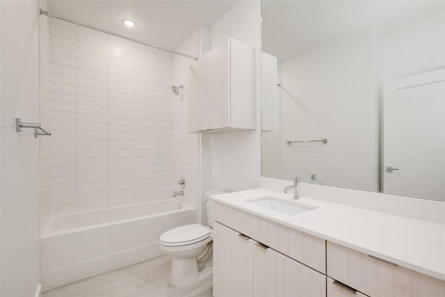 4802 S Congress Ave Unit 121, Austin, TX 78745 - full bath with vanity, shower / washtub combination, tile patterned flooring, and recessed lighting