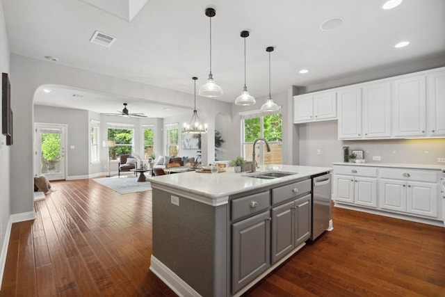 7820 Oteka Cv, Austin, TX 78735 - kitchen with gray cabinets, a sink, dishwasher, white cabinets, and recessed lighting