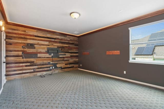 7820 Oteka Cv, Austin, TX 78735 - carpeted spare room with wood walls, crown molding, and baseboards