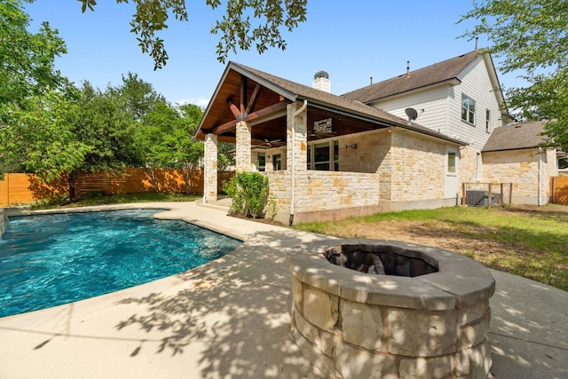 7820 Oteka Cv, Austin, TX 78735 - view of pool with a patio, a fenced backyard, and ceiling fan