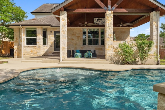 7820 Oteka Cv, Austin, TX 78735 - swimming pool with ceiling fan and a patio