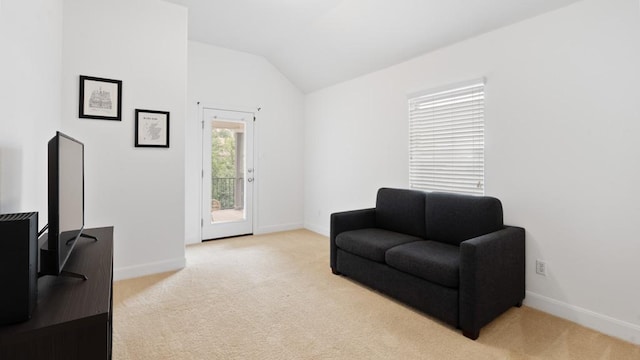 30 Stone Terrace Dr, Austin, TX 78734 - living area with light carpet, vaulted ceiling, baseboards, and a desk