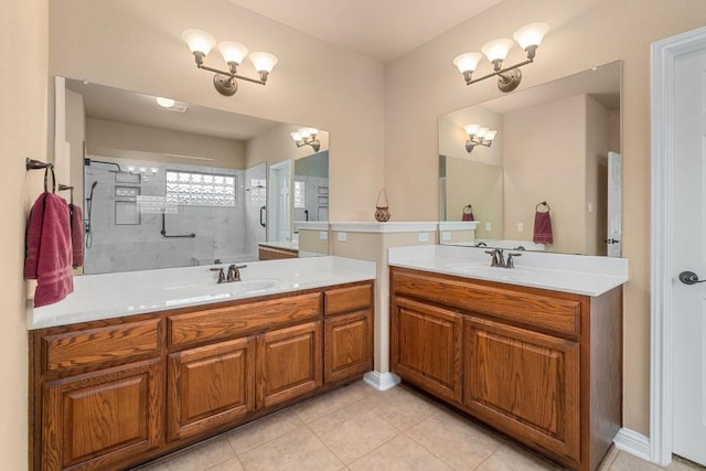 161 Serene Hollow Ln, Buda, TX 78610 - bathroom with a tile shower, vanity, and tile patterned floors