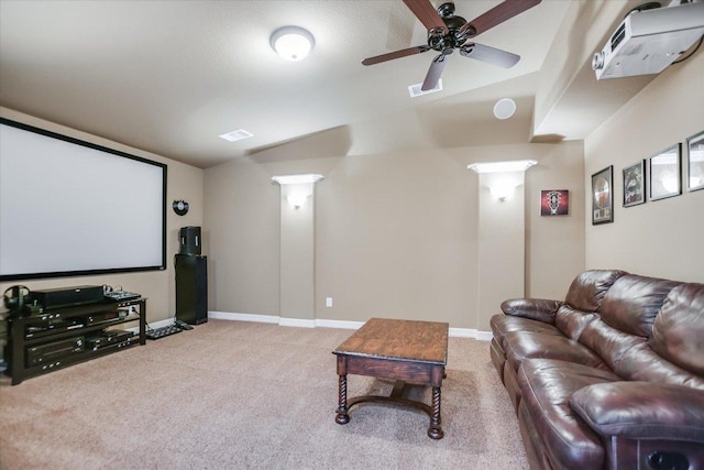 1016 Santaluz Path, Austin, TX 78732 - carpeted home theater with vaulted ceiling and ceiling fan
