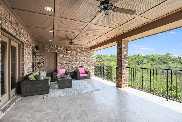 1016 Santaluz Path, Austin, TX 78732 - view of patio featuring ceiling fan and an outdoor living space
