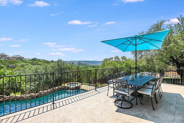 1016 Santaluz Path, Austin, TX 78732 - view of patio / terrace with a pool with connected hot tub and outdoor dining space