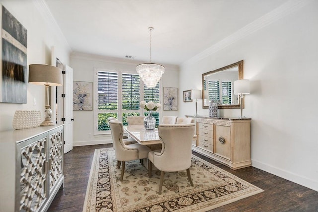 1016 Santaluz Path, Austin, TX 78732 - dining room featuring a chandelier, crown molding, and dark wood finished floors