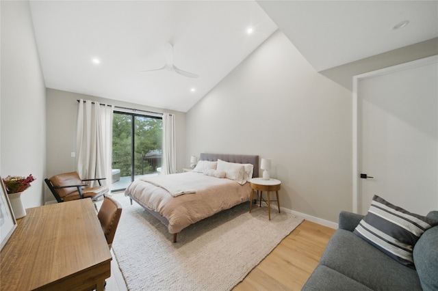 2024 Ford St, Austin, TX 78704 - bedroom featuring vaulted ceiling, access to outside, wood finished floors, and recessed lighting
