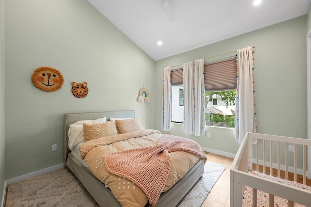 2024 Ford St, Austin, TX 78704 - bedroom featuring baseboards, lofted ceiling, and recessed lighting