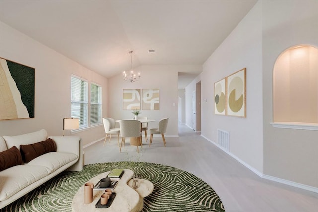 11117 Old Quarry Rd, Austin, TX 78717 - dining area featuring a chandelier, vaulted ceiling, and baseboards