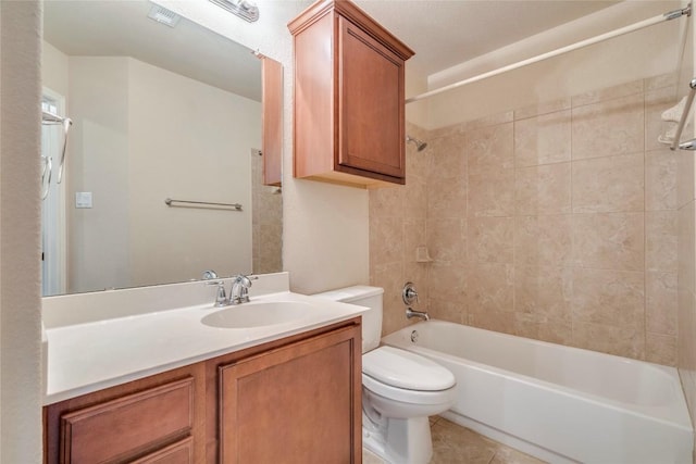 11117 Old Quarry Rd, Austin, TX 78717 - bathroom with toilet, vanity, bathing tub / shower combination, and tile patterned flooring