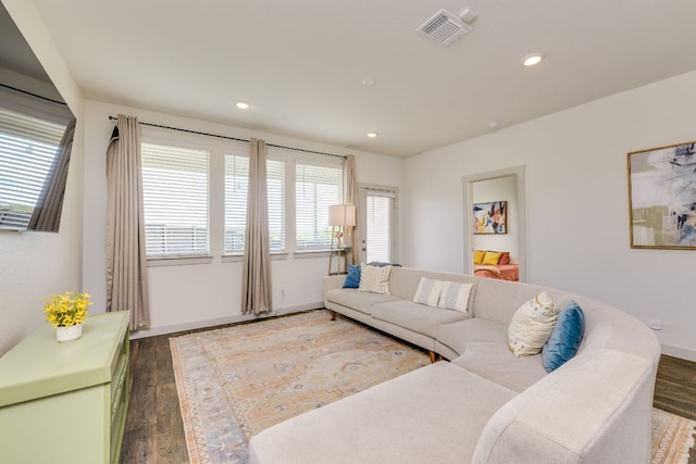 98 Barton Creek Ln, Hutto, TX 78634 - living room with wood finished floors, baseboards, and recessed lighting