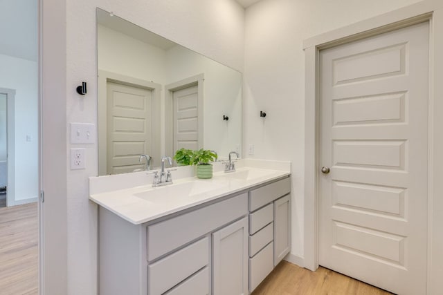 98 Barton Creek Ln, Hutto, TX 78634 - bathroom featuring double vanity and wood finished floors