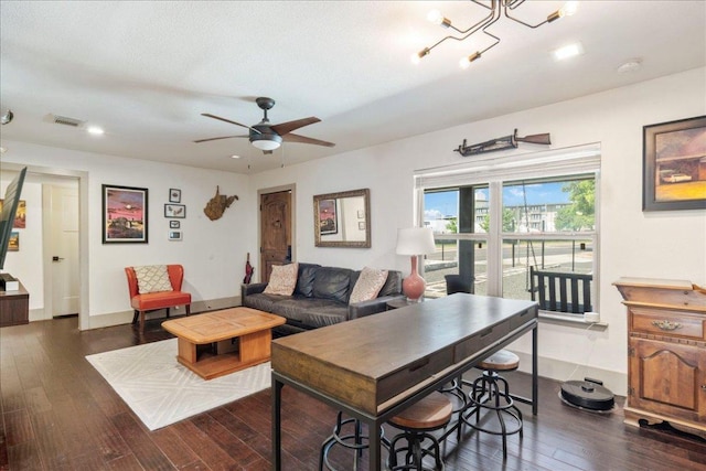 5701 Ave G, Austin, TX 78752 - living area with ceiling fan, dark wood-style flooring, and recessed lighting