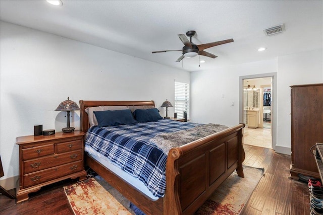 5701 Ave G, Austin, TX 78752 - bedroom with dark wood-type flooring, recessed lighting, and ceiling fan