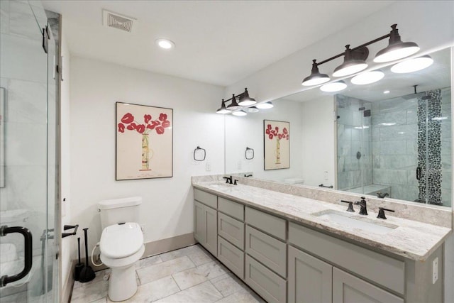 5701 Ave G, Austin, TX 78752 - bathroom with double vanity, a stall shower, recessed lighting, and marble look tiles