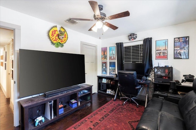 5701 Ave G, Austin, TX 78752 - office area with wood finished floors and ceiling fan